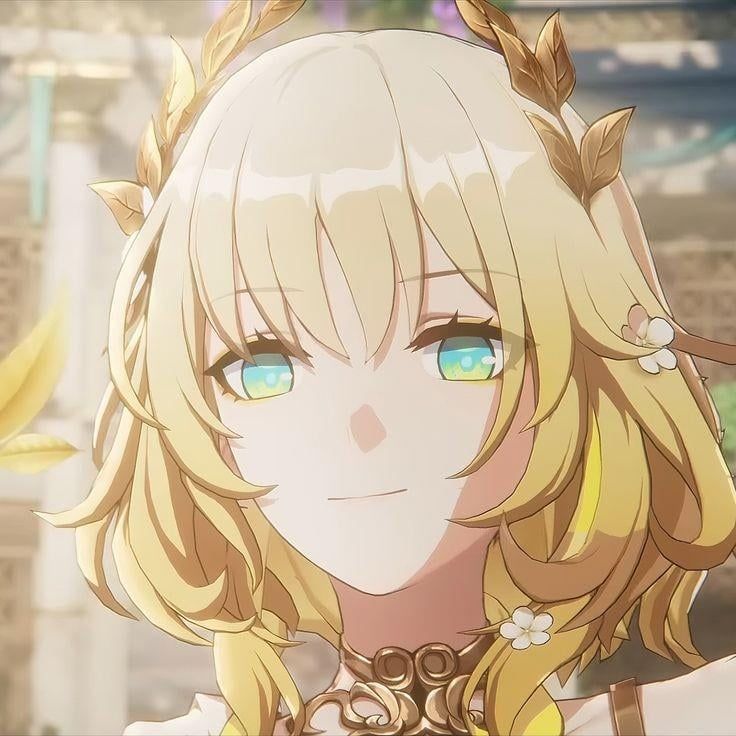 Aglaea with golden hair and turquoise eyes